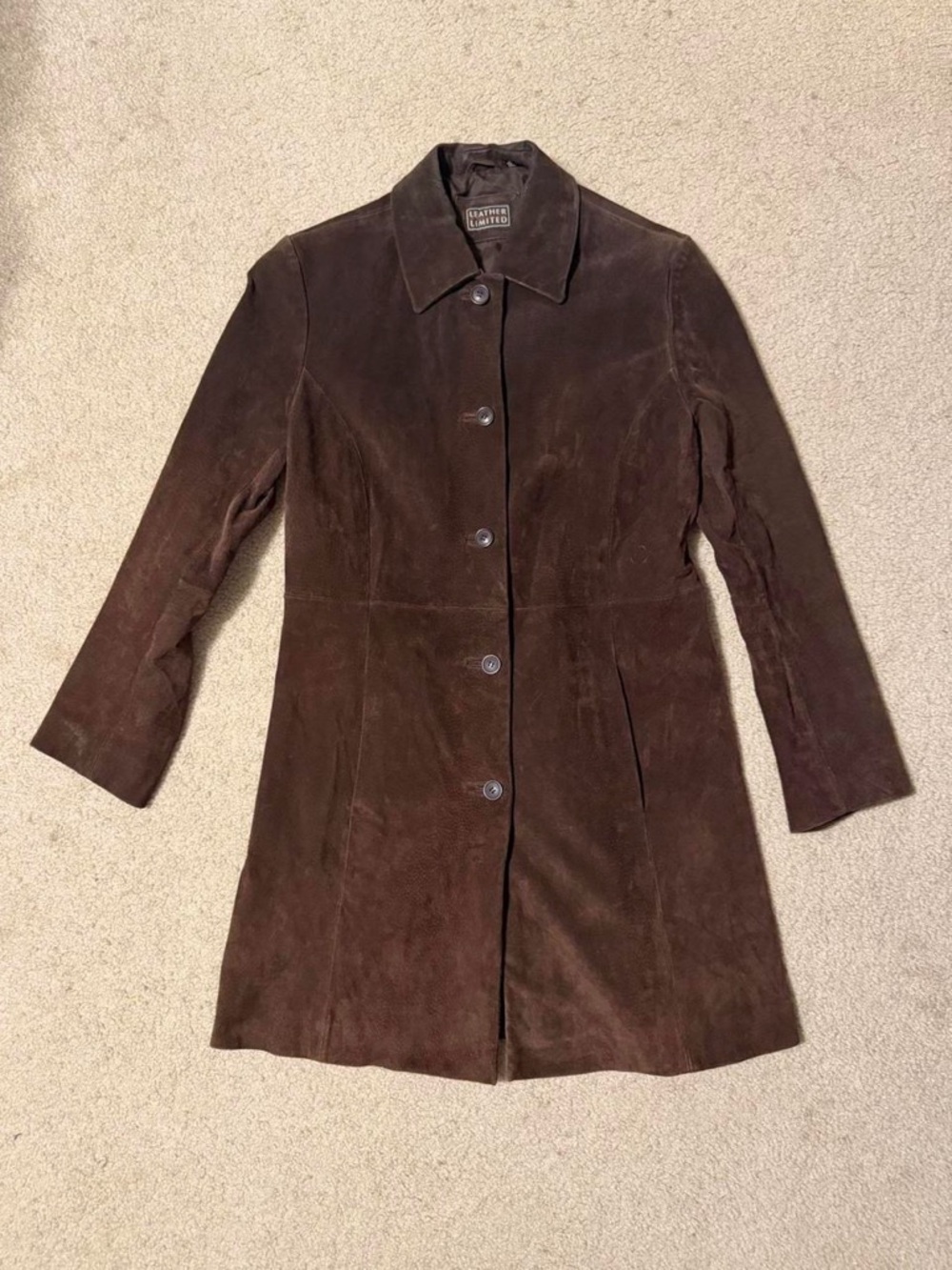 Vintage brown leather button front trench coat